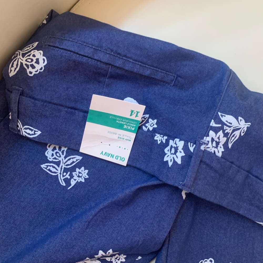 Old Navy Blue Denim Overalls with Floral Print